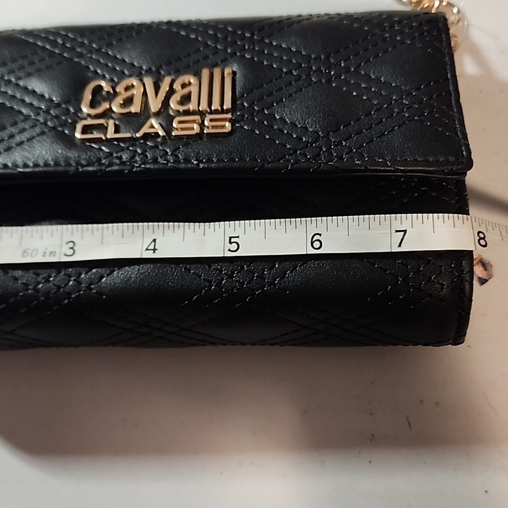 Cavalli NWT Class Black Quilted Clutch with Gold Chain - Picture 3 of 6